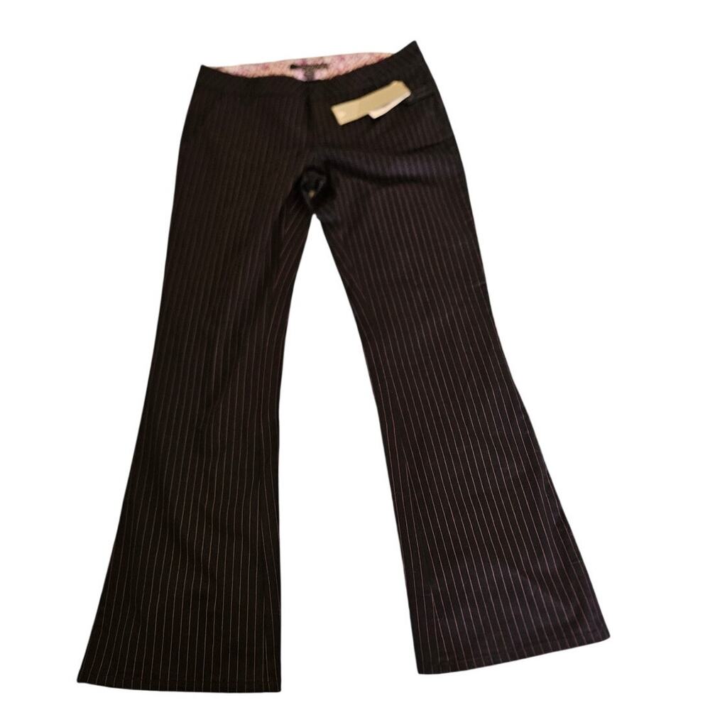 Volcom Womens Pinstripe Trouser Pants Size 3 Black Pink Flare NWT